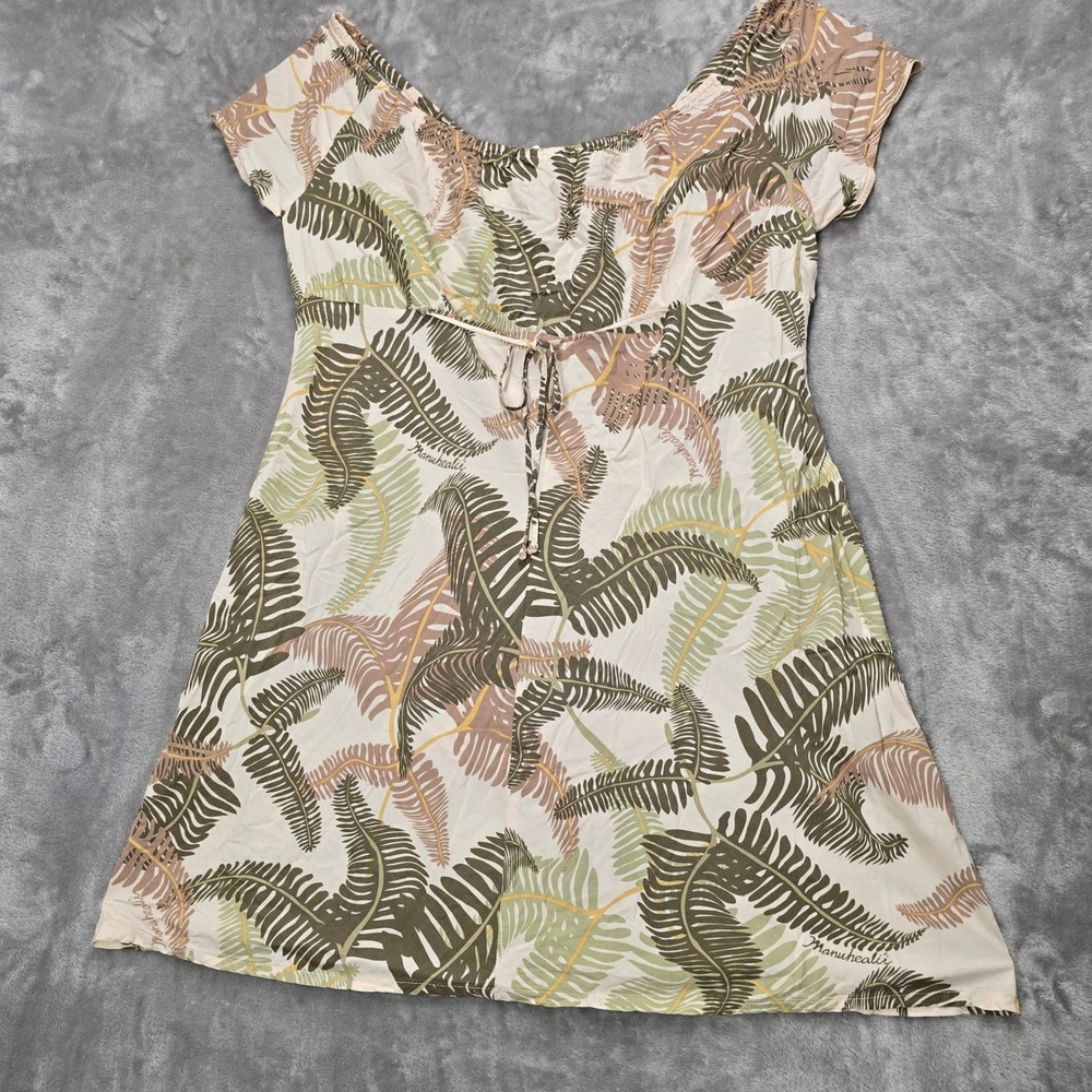 Vintage Manuhealii Dress Womens XL Green Tan Fern Rayon Short Sleeve Hawaiian - Picture 16 of 16